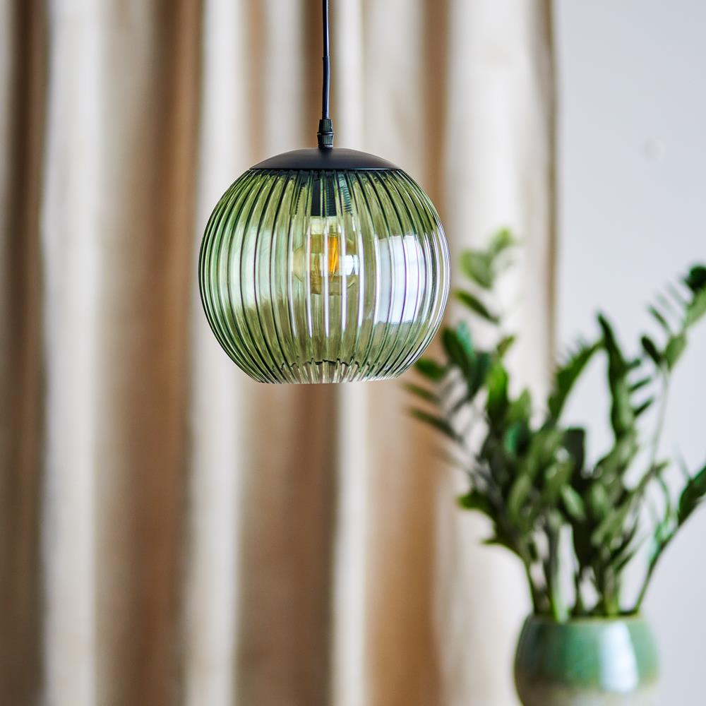 Bloomingville Sybia Hängeleuchte grün - geriffelte Glasleuchte für Esszimmer & Wohnzimmer