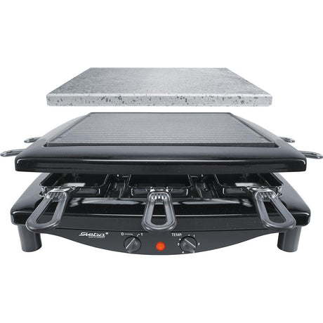 Steba Raclette RC 3 PLUS mit Naturstein & Stahlgussplatte – 8 Pfännchen, 1450 W, Made in Germany