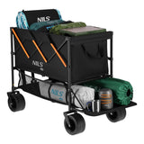 NILS CAMP Bollerwagen XXL 160L in Schwarz Orange - faltbarer Campingwagen mit Netzablage