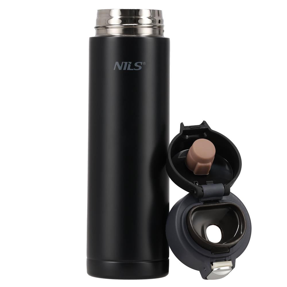 NILS Thermobecher 500 ml Edelstahl schwarz auslaufsicher für Camping Reisen Alltag