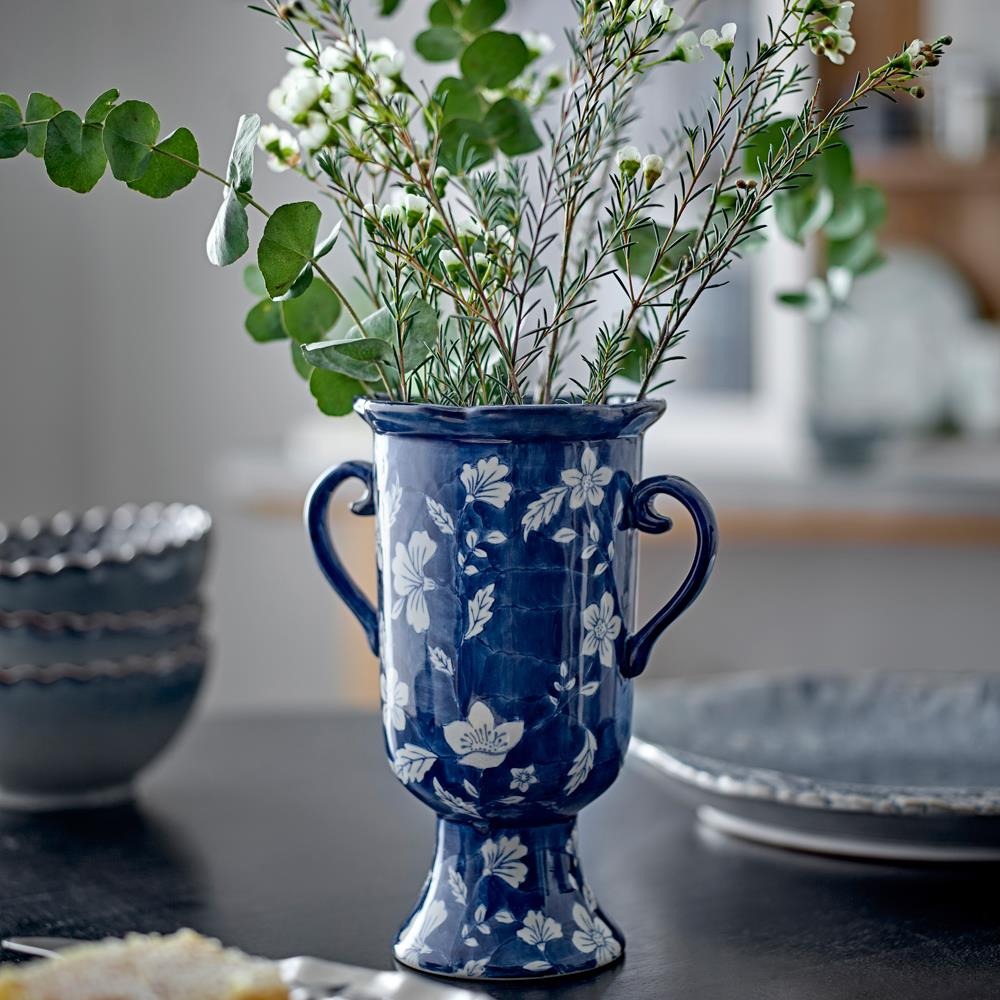Bloomingville Amara Vase blau Steingut D 12 x H 21 cm Dekoration Wohnaccessoire