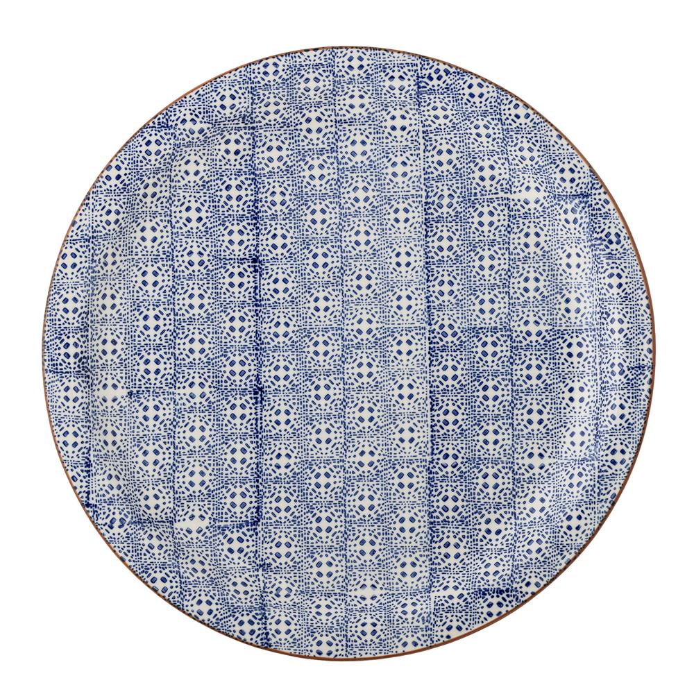 Bloomingville Karine Servierplatte blau - Steingut Platte mit Gittermuster für Küche & Tischdeko