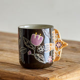 Bloomingville Vivielle Tasse 4er Set 325 ml D8,5 cm braun - Steinguttassen mit Vogelhenkel für Küche