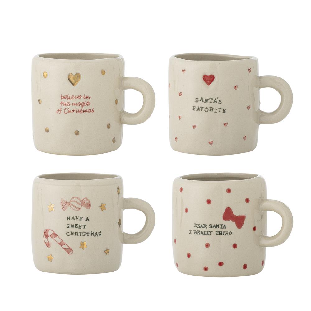 Bloomingville Christy Tasse Natur Steingut 4er Set Weihnachtstassen 260 ml