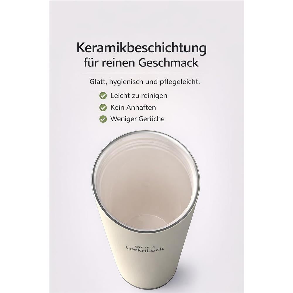 LocknLock Thermobecher 550 ml keramikbeschichtet mit 2 Deckeln, Weiß-Grün