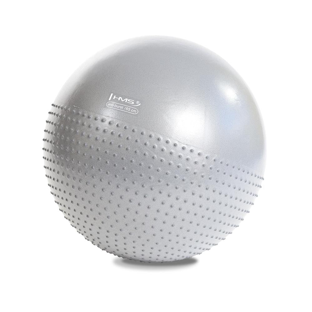 Gymnastikball 65 cm Hellgrau mit Massage-Noppen und Luftpumpe | HMS YB03N