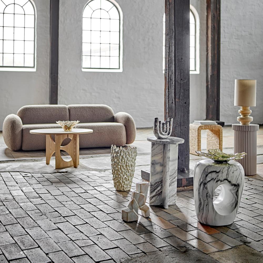Bloomingville Fabiola Tischlampe natur - Glas Tischlampe mit Leinenschirm für Wohnzimmer