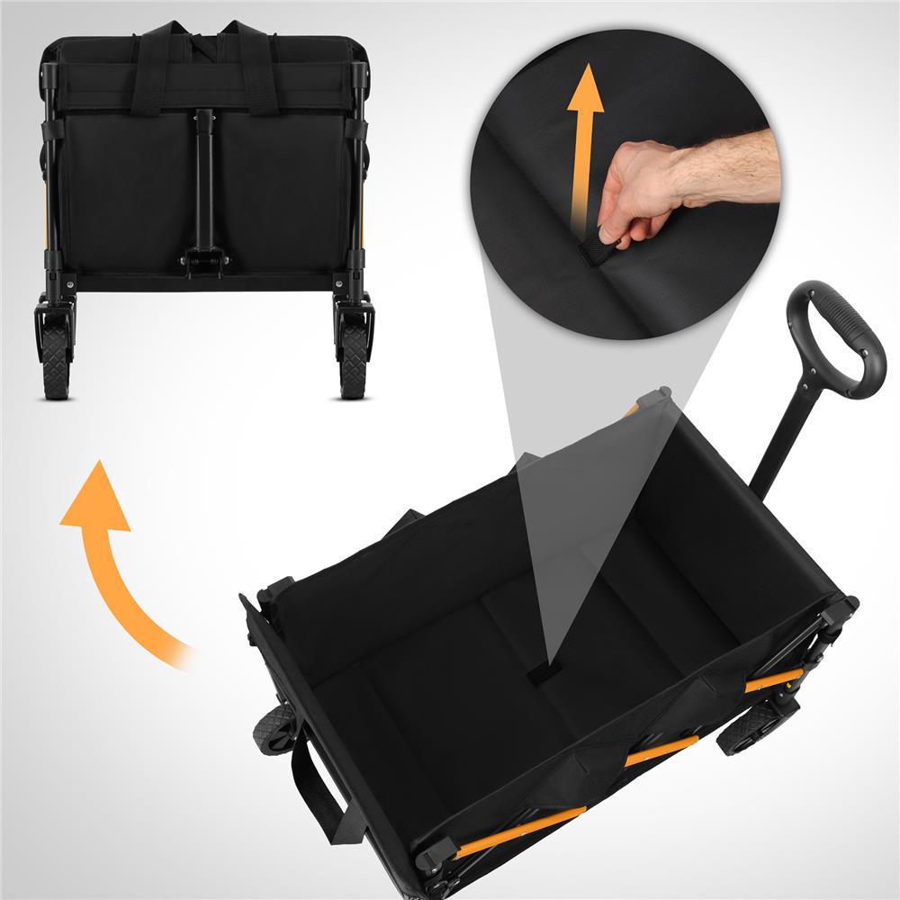 NILS CAMP Bollerwagen faltbar 100L in Schwarz Orange - kompakter Campingwagen für Strand & Outdoor