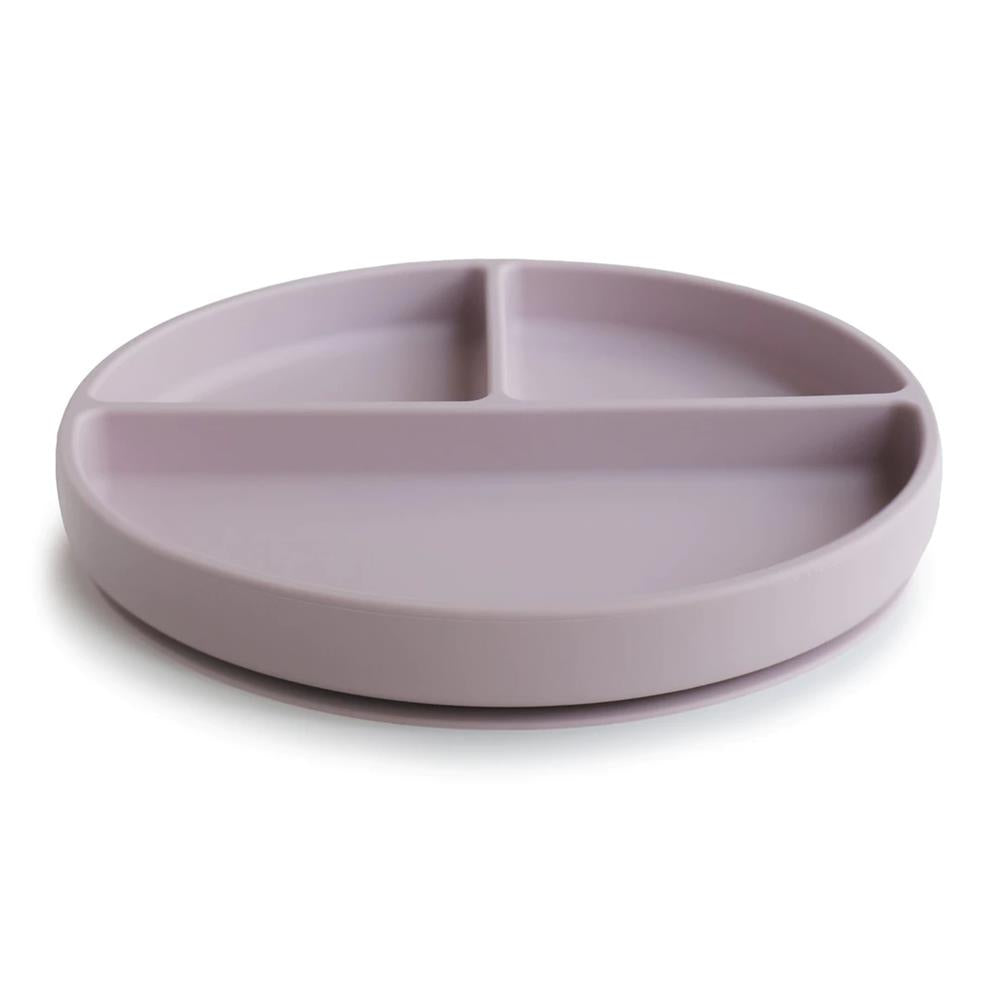 Mushie Silikon-Kinderteller, Soft Lilac, Geteilter Teller mit Rutschfestem Saugnapf