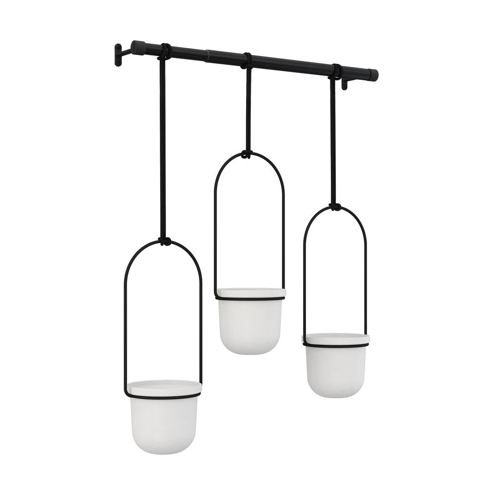 Umbra Triflora Vase Hängeblumentopf Wandvase Blumenampel für Wand und Decke 3er Set Weiß/Schwarz