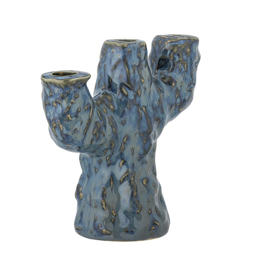 Bloomingville Tahoka Kerzenhalter blau L19 cm aus Steingut – verspielter Kerzenhalter für Wohnzimmer