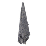 Bloomingville Bresso Decke, Blau, recycelte Baumwolle, 160x130 cm, mit Fransen, waschbar