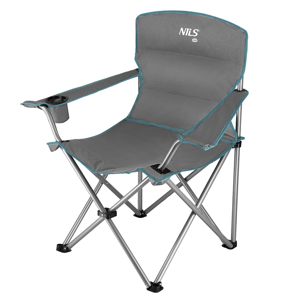 NILS CAMP Campingstuhl Grau-Grün - gepolsterter Klappstuhl mit Armlehnen für Camping, Garten & Angeln