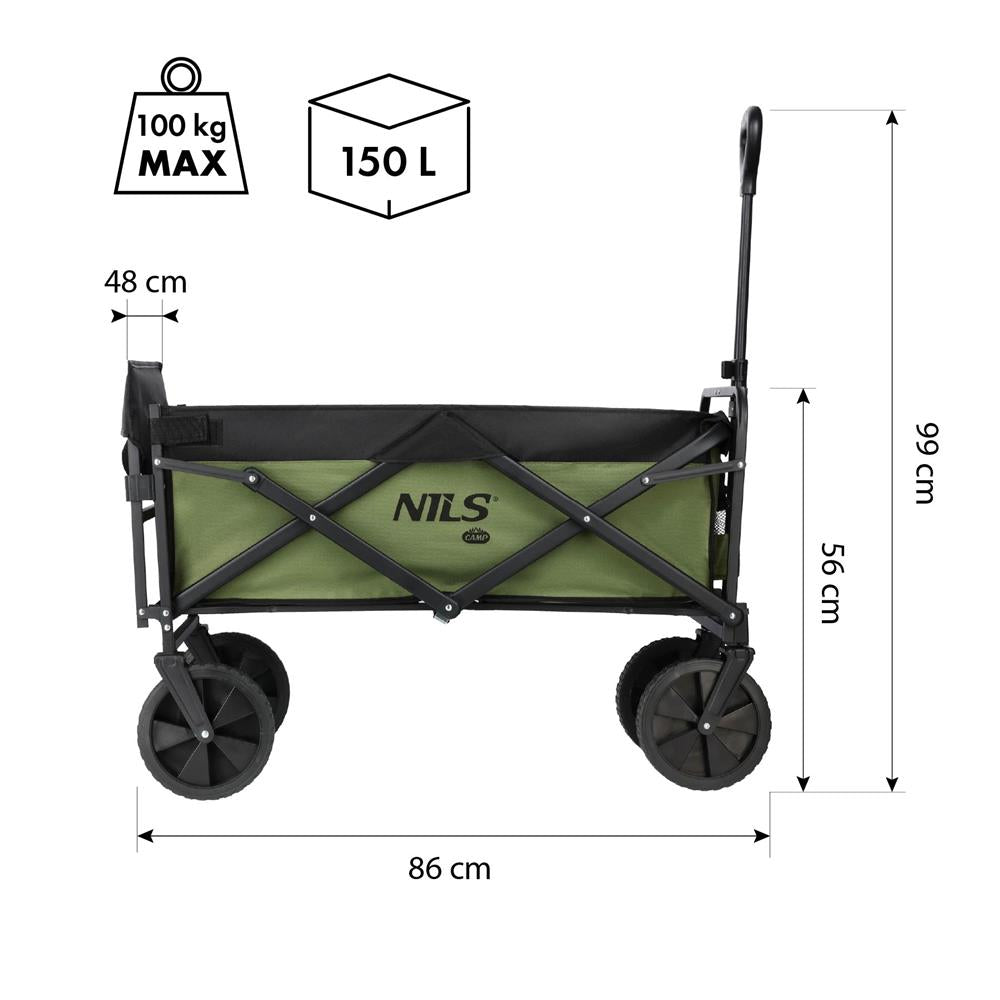 NILS CAMP Bollerwagen faltbar 150L in Grün - Campingwagen für Strand & Garten