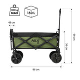 NILS CAMP Bollerwagen faltbar 150L in Grün - Campingwagen für Strand & Garten