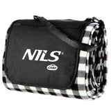 NILS CAMP Picknickdecke Schwarz/Weiß karriert 300x200 cm - große Outdoor Decke für Strand, Garten & Camping