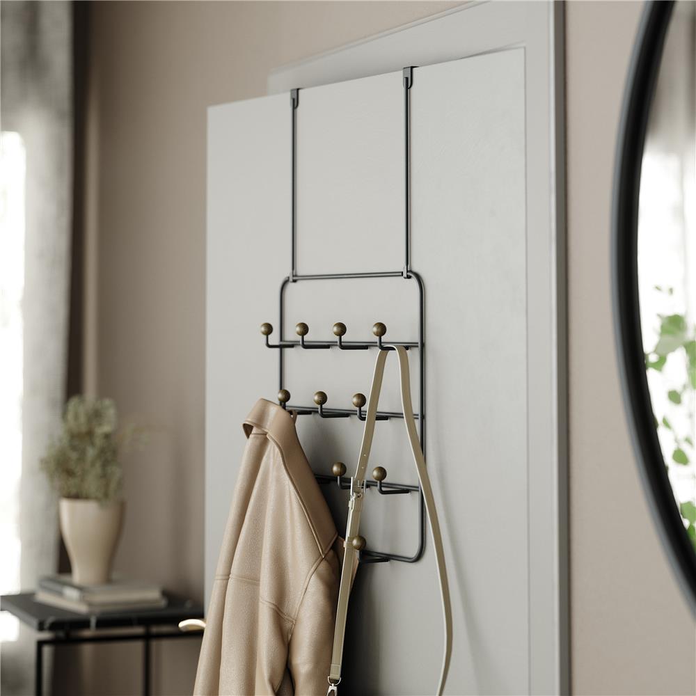 Umbra Estique Multifunktionale Türgarderobe mit 14 Haken, Türhaken ohne Bohren, Wandgarderobe in Schwarz