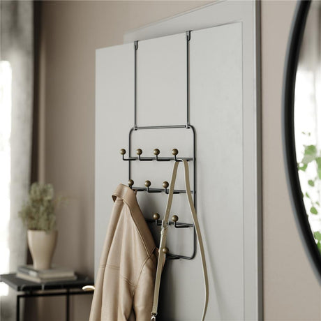 Umbra Estique Multifunktionale Türgarderobe mit 14 Haken, Türhaken ohne Bohren, Wandgarderobe in Schwarz