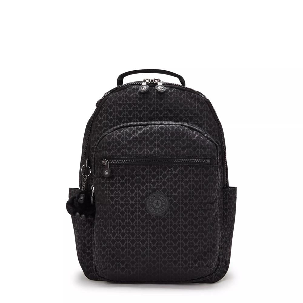 Kipling SEOUL, großer Rucksack, Signature Emb (schwarz), Laptoprucksack 15 Zoll mit viel Stauraum