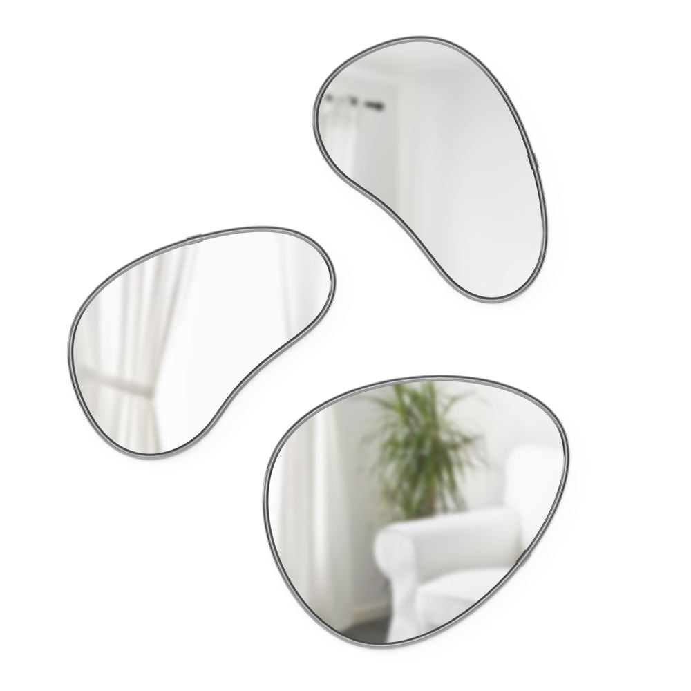 Umbra Hubba Pebble Wandspiegel Set, 3-teilig, mit organischer Form