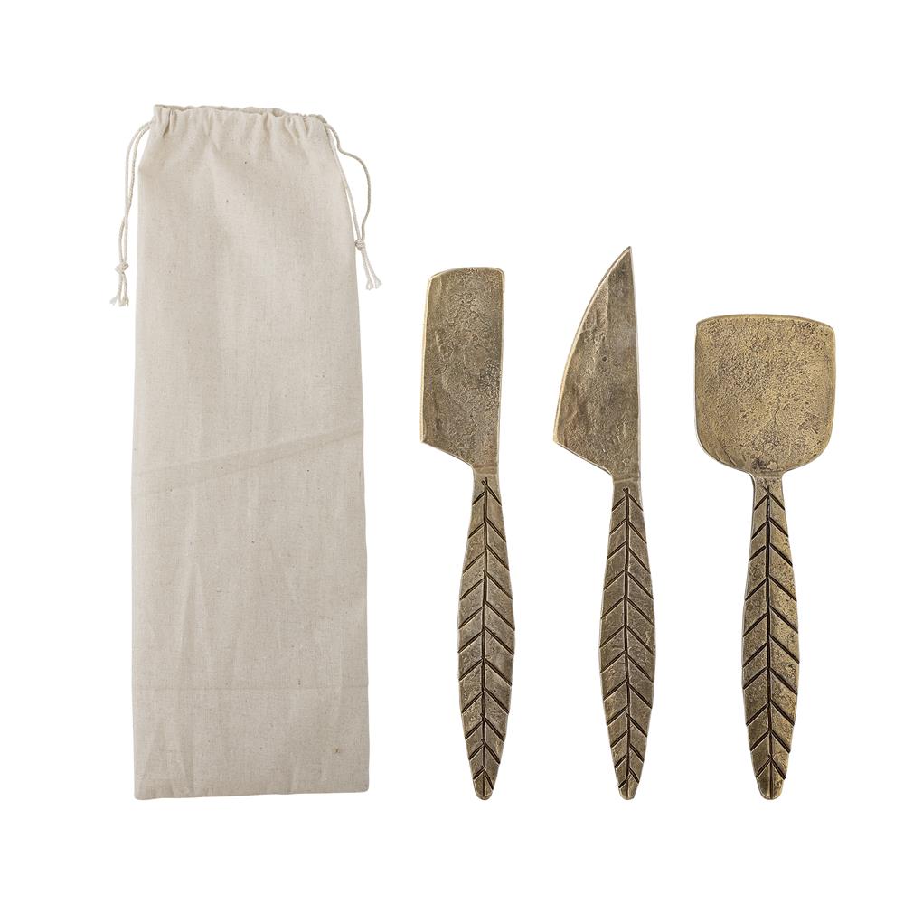 Bloomingville Citra Käsebesteck Set 3 messing - Metall Käsemesser Blatt Design für Tisch & Küche