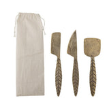 Bloomingville Citra Käsebesteck Set 3 messing - Metall Käsemesser Blatt Design für Tisch & Küche