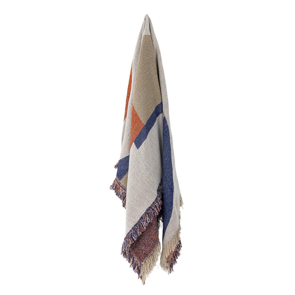 Bloomingville Clarita Decke bunt 160x130 cm aus recycelter Baumwolle – Wohndecke Kuscheldecke