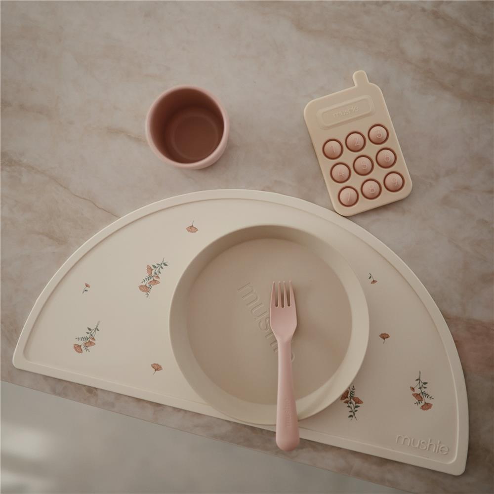 Mushie Silikon-Platzdeckchen, Pink Flowers, Tischset, BPA-frei