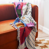 Bloomingville Artista Decke bunt - Baumwoll Plaid mit Fransen für Sofa Wohnzimmer & Deko