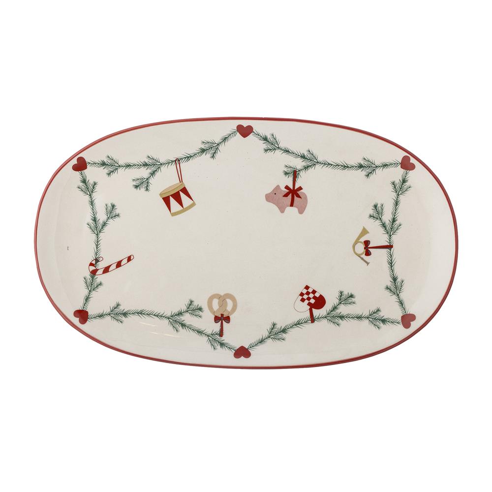 Bloomingville Yule Weihnachtsteller, Natur, Steingut 38,5 cm Servierplatte