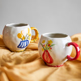 Bloomingville Hiba Tasse 2er Set bunt - Steingut Tassen mit Blumenmotiv für Küche & Kaffee