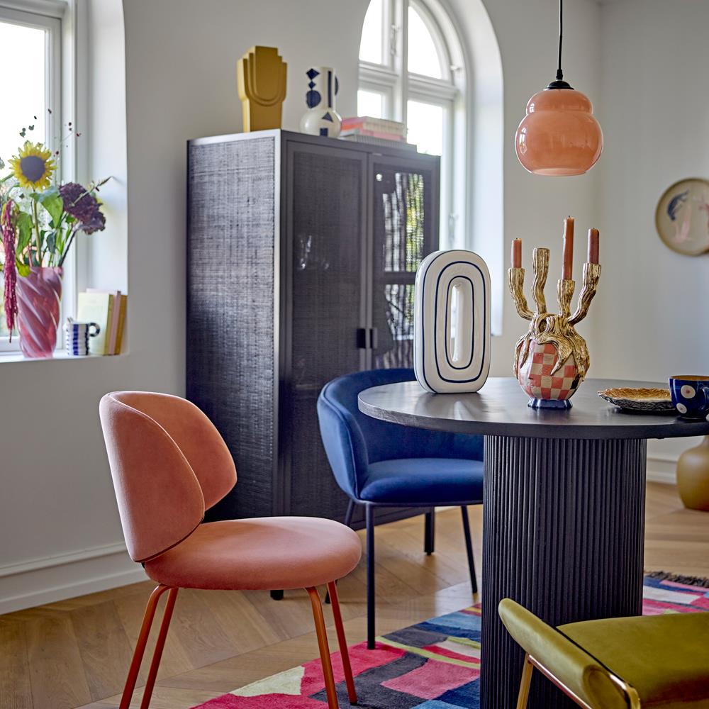 Bloomingville Graphica Vase aus Steingut in Blau – grafische Deko Vase fürs Wohnzimmer