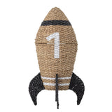 Bloomingville MINI Cosmina Korb braun/schwarz mit Deckel Rakete Seegras Aufbewahrungskorb Kinderzimmer