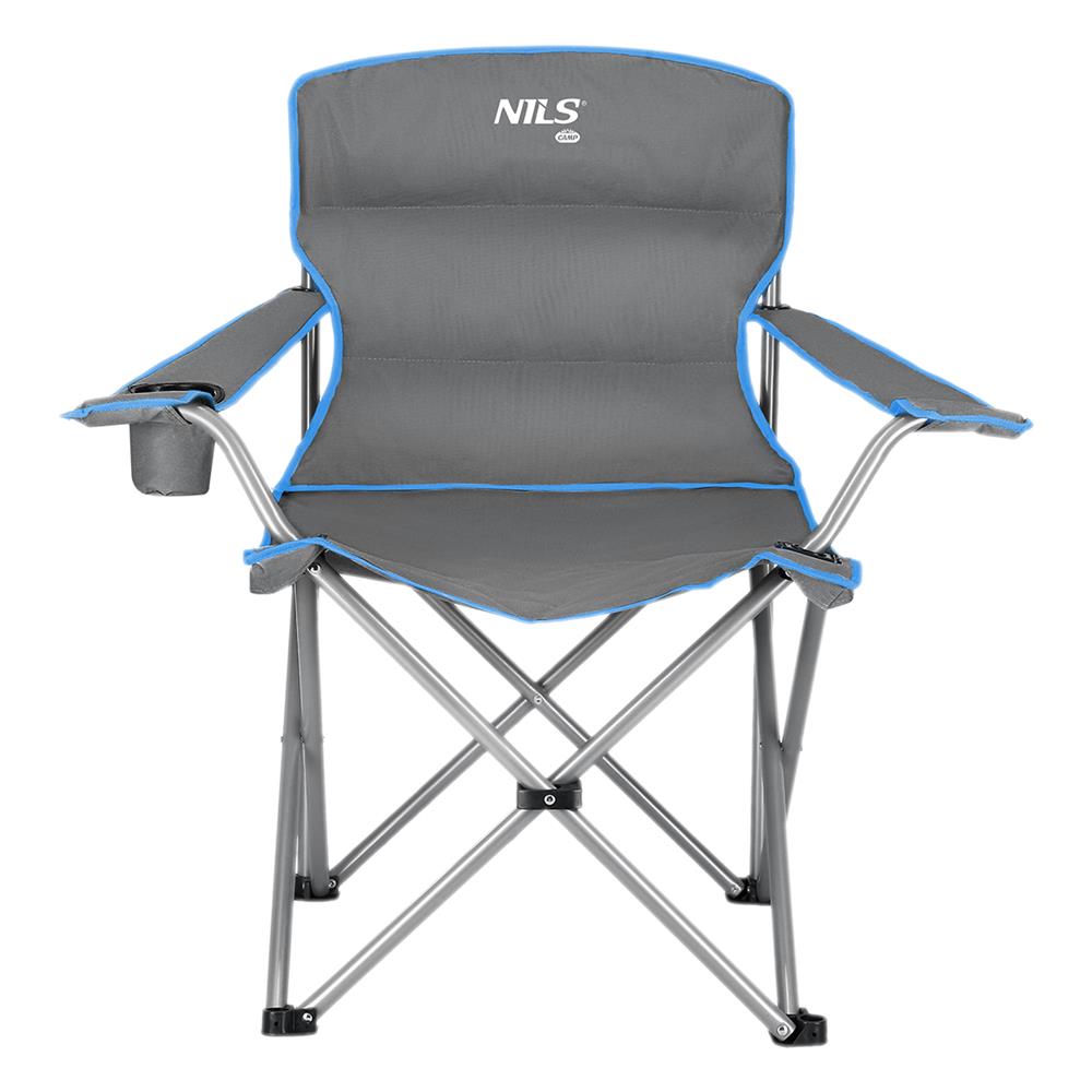 NILS CAMP Campingstuhl Grau-Blau - gepolsterter Klappstuhl mit Armlehnen für Camping, Garten & Angeln