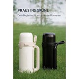 LocknLock Thermoskanne 1,8 L Creme, Becher, Edelstahl, Tragegurt, Auslaufsicher