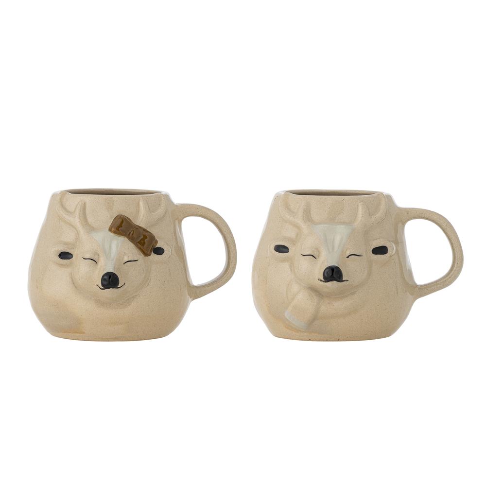 Bloomingville Rudolph Tasse Natur Steingut 2er Set Rentier Weihnachtstassen