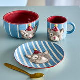 Bloomingville MINI Party Geschirr Set 3-teilig bunt - Kinder Geschirr mit Katzenmotiv für Tisch & Küche