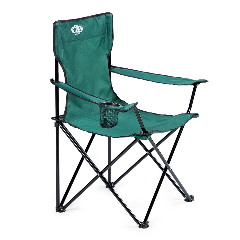 NILS CAMP Campingstuhl Grün - klappbarer Klappstuhl mit Becherhalter für Camping & Garten
