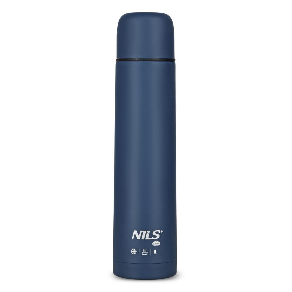 NILS CAMP Thermoskanne 1L Edelstahl blau isoliert für Camping Reisen Outdoor