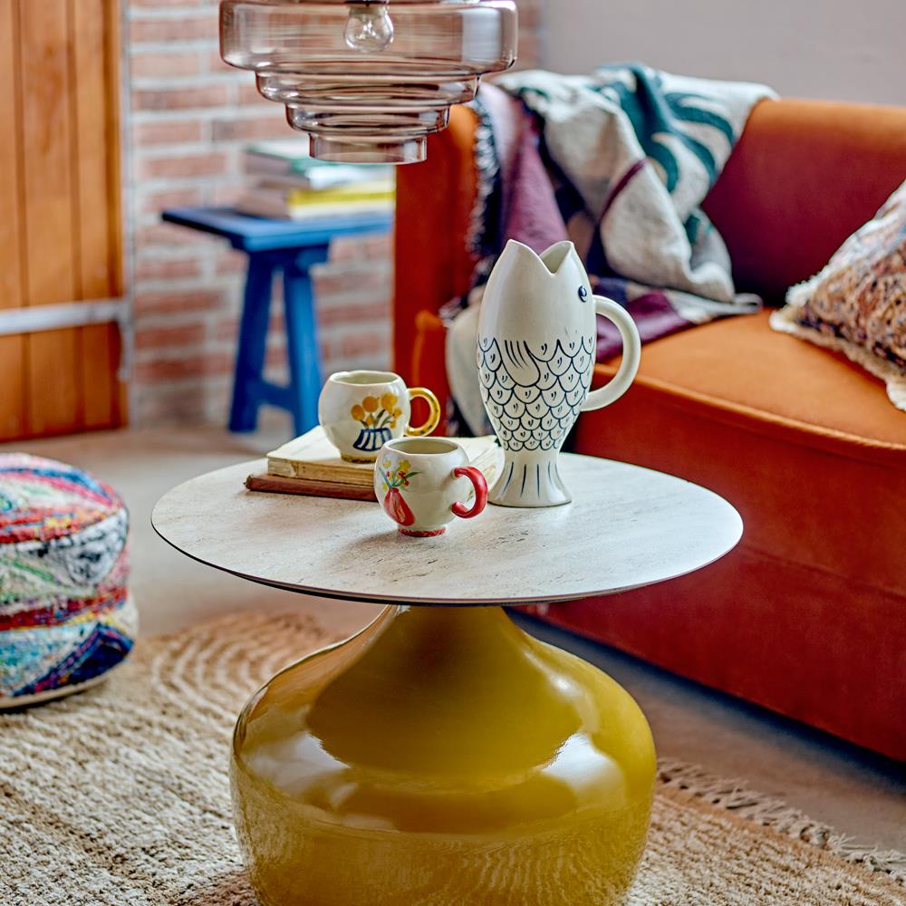 Bloomingville Lecco Couchtisch gelb - Design Beistelltisch mit Keramikfliesen für Wohnzimmer