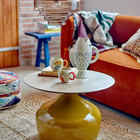 Bloomingville Lecco Couchtisch gelb - Design Beistelltisch mit Keramikfliesen für Wohnzimmer