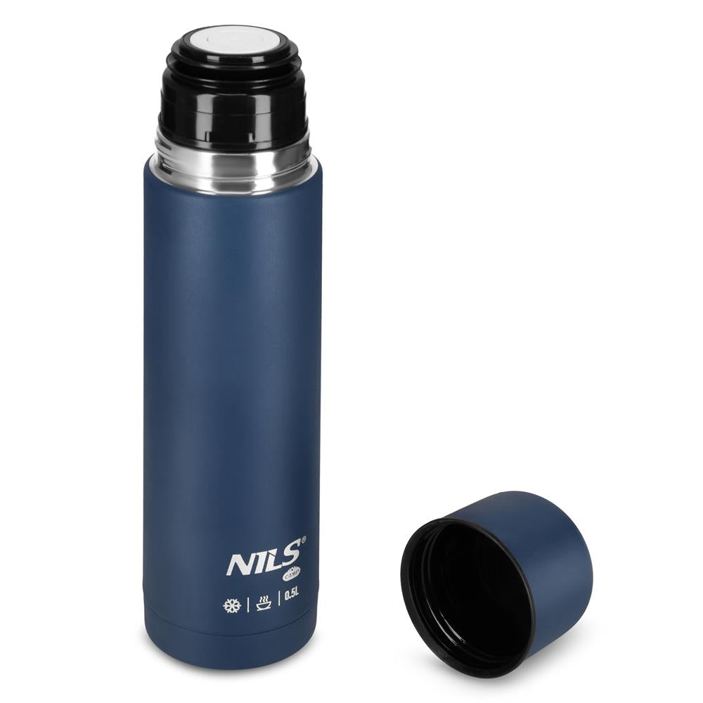 NILS CAMP Thermoskanne 0,5L Edelstahl blau isoliert für Camping Reisen Alltag