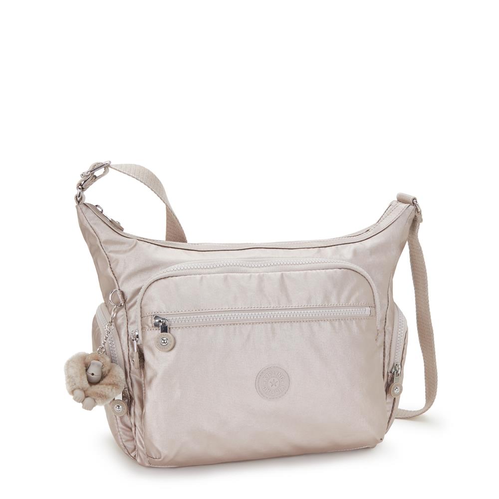 Kipling GABBIE M, Mittelgroße Umhängetasche, Metallic Glow (beige), Schultertasche mit Reißverschluss