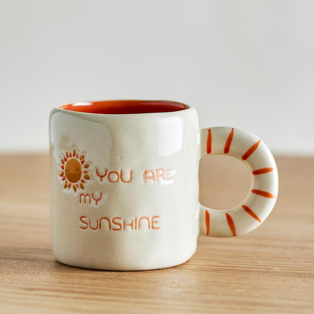 Bloomingville MINI Cloudy Tasse 110 ml Steingut, natur, Schriftzug "YOU ARE MY SUNSHINE"