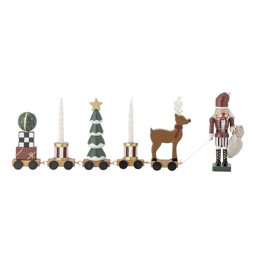 Bloomingville Vadim Weihnachtsmann-Zug – 51 cm Weihnachtsdeko aus Holz mit Kerzenhaltern, dänisches Design