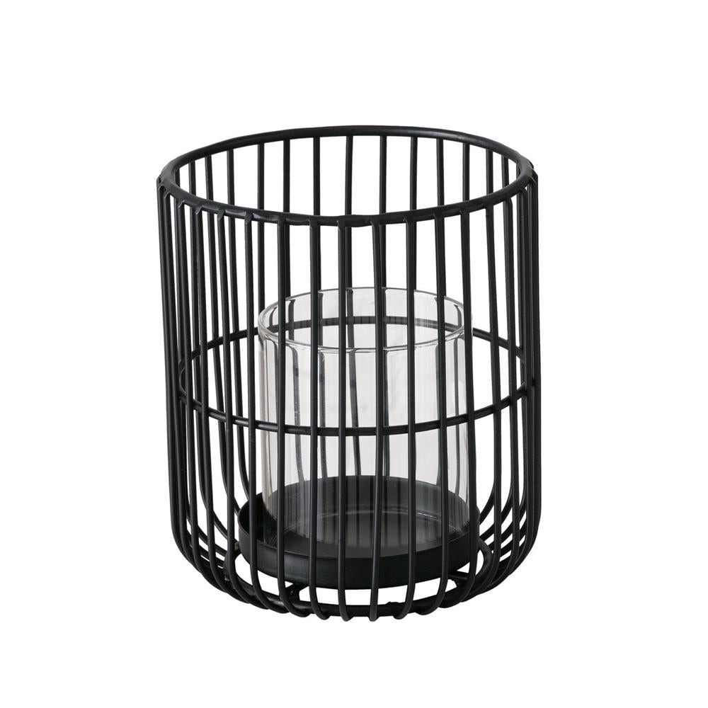 BOLTZE Windlicht Cindy 2er Set Metall Glas schwarz rund skandinavisch