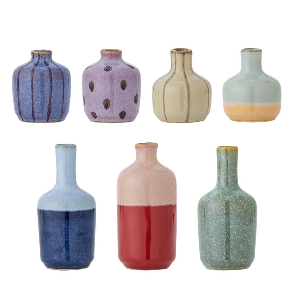 Bloomingville Maien Vase 7er Set bunt - Steingut Mini Vasen handbemalt für Tischdeko Wohnzimmer