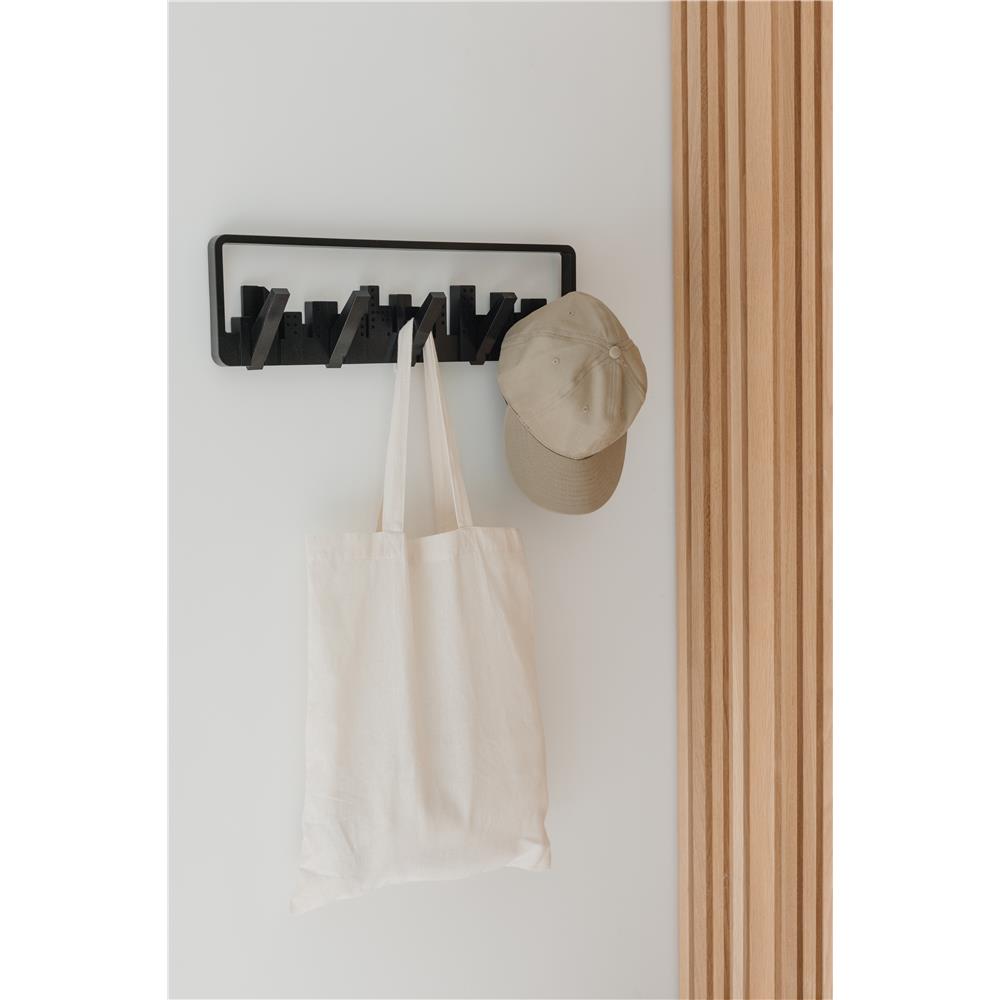 Umbra Skyline Garderobenhaken Schwarz Moderne und Platzsparende Garderobenleiste mit 5 Beweglichen Haken für Jacken Mäntel Schals Handtaschen
