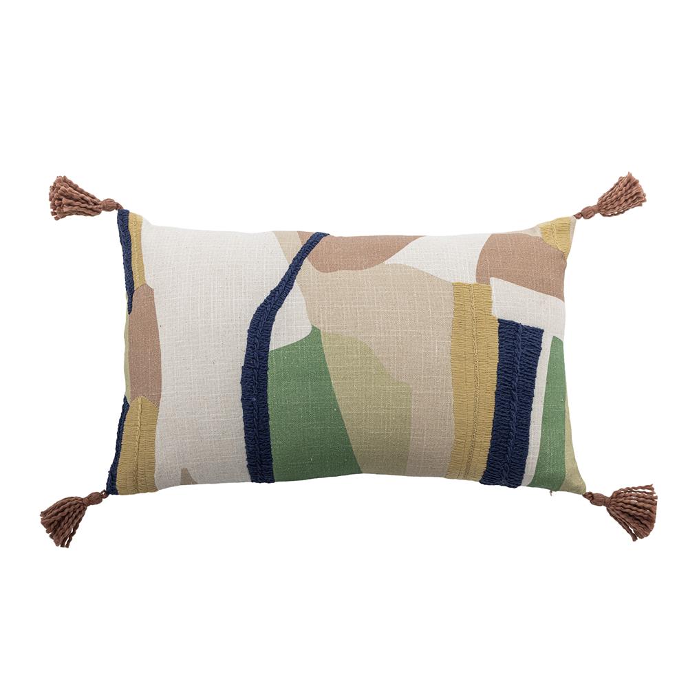 Bloomingville Artista Kissen bunt - Baumwollkissen mit Stickerei & Quasten für Sofa & Deko
