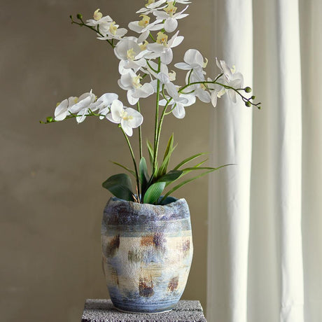 Bloomingville Nienna Vase aus Steingut in Blau – große Deko Vase für Wohnzimmer und Tisch